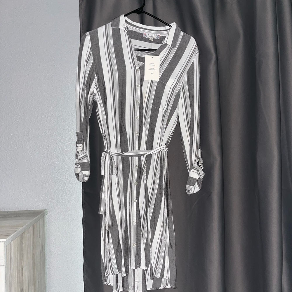 NEW grey and white striped dress